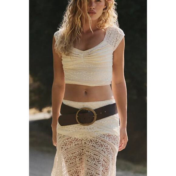 We The Free People Brando Chunky Hip Belt Brown Wide Large Oval Buckle S/M NWT